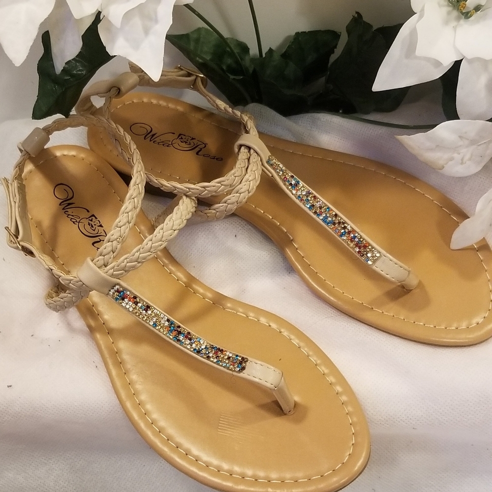 Wild Rose Women's Braided Rhinestone Sandals